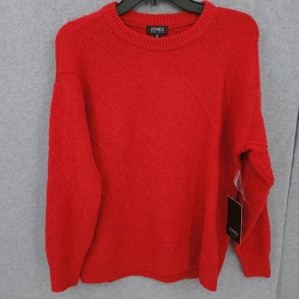 Jones New York Knit Oversized Cross Deep Rouge Pullover Sweater Womens Size PS